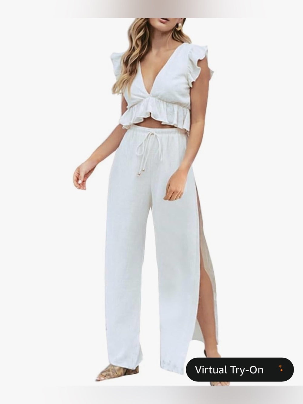 Fancyinn White Side Slit Drawstring Two Piece Set Size M NWT #Lux-N